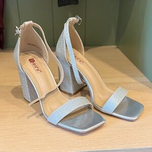 Dune London Sparkling Silver Block Heels